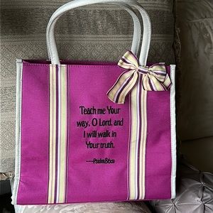 MWW Market  Purple Cloth Tote w/ Bible Scripture Zipper Opening Psalm 86…